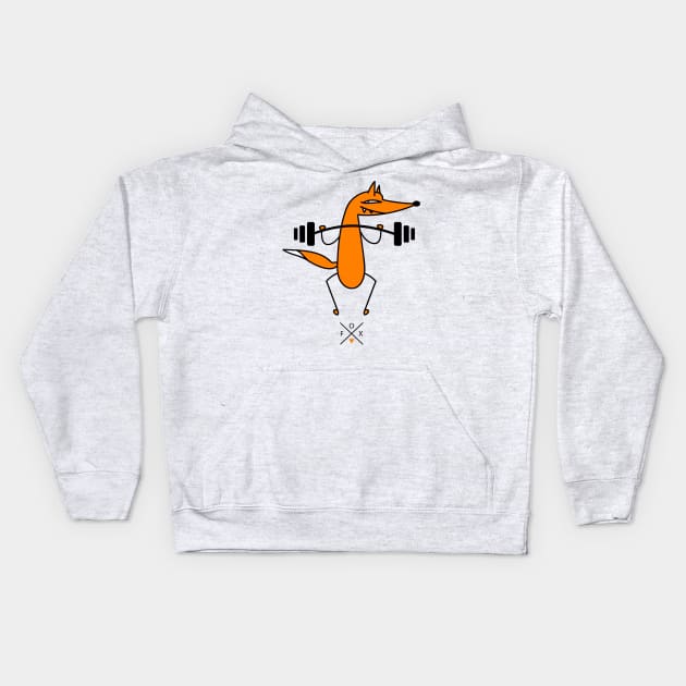 Funny weightlifter fox Kids Hoodie by spontania